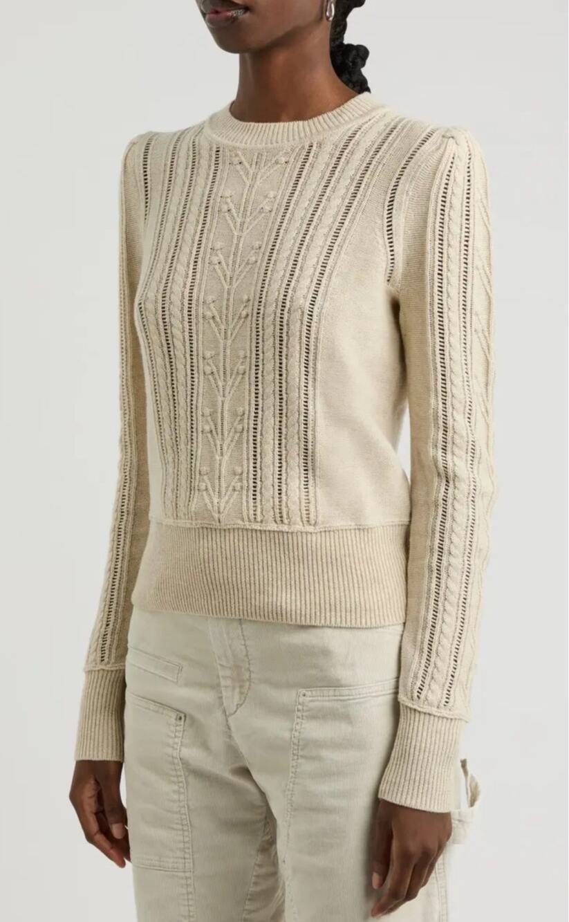 Isabel Marant Etoile Kalyn Sweater M Light Grey NWT Cable Knit Padded Shoulder